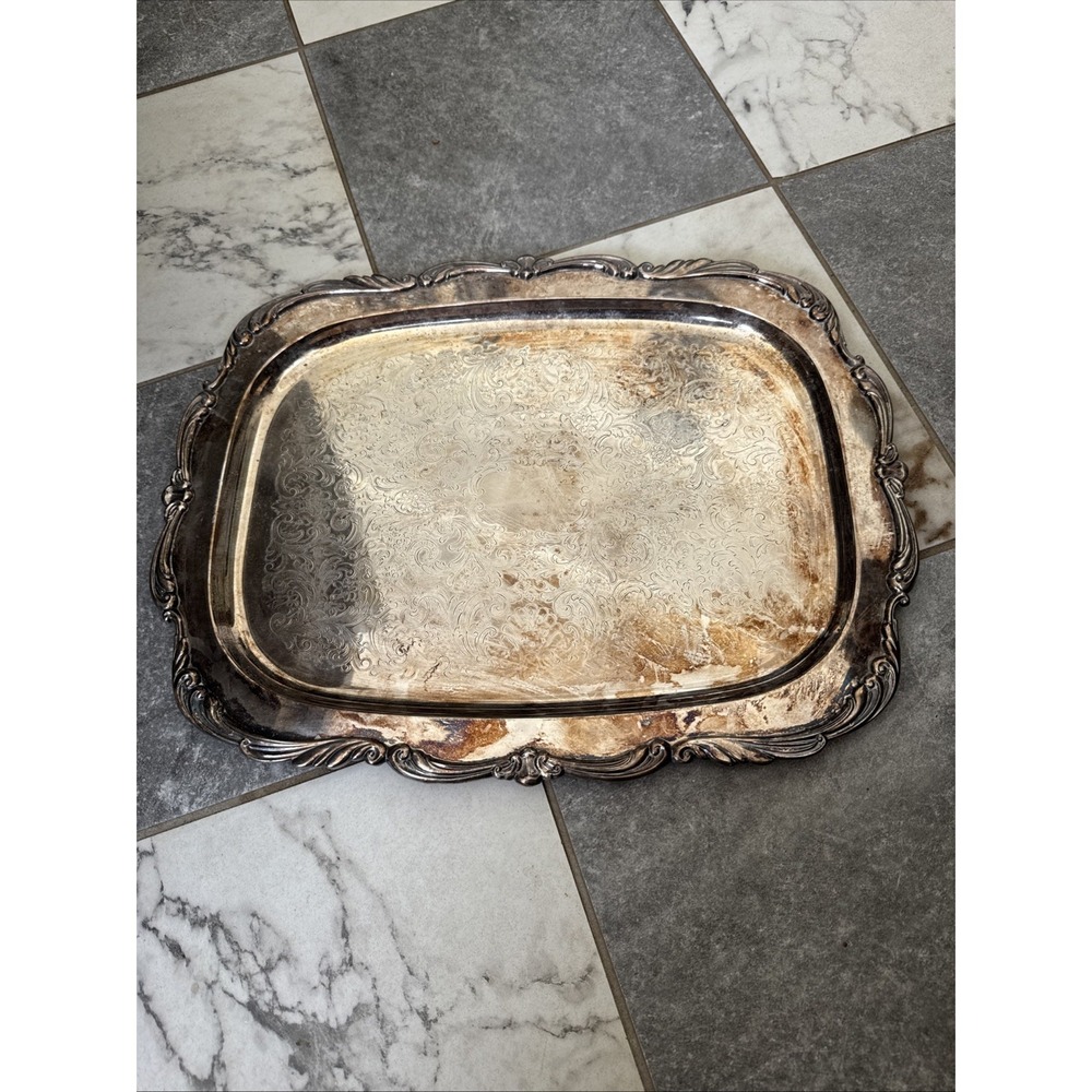 Towle Silver Plated Serving Tray 18x14 Decorative Etched Scroll Pattern 2832